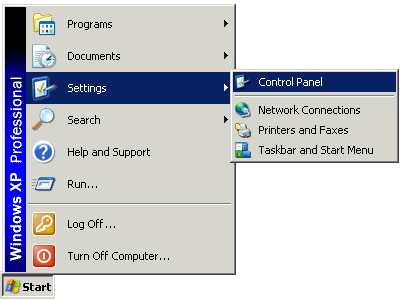 Click Start - Settings - Control Panel